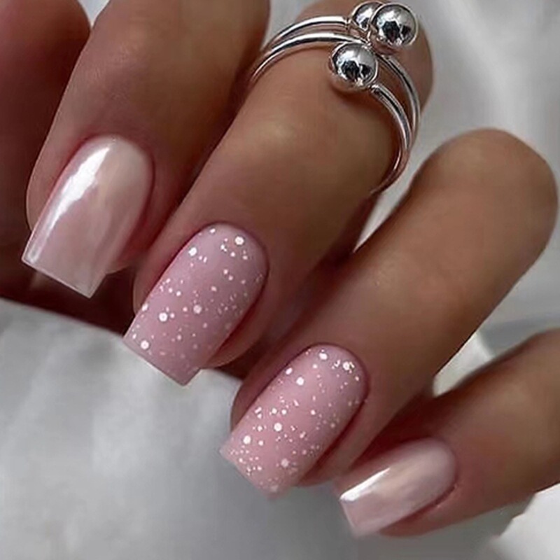 Glitter Nails Pink Small Fresh Square Fake Nails Small Fresh Short White Small Fresh Manicure Wearable Nails Glitter Nails Pink Small Fresh Square Fake Nails Small Fresh Short White Small Fresh Manicure Wearable Nails