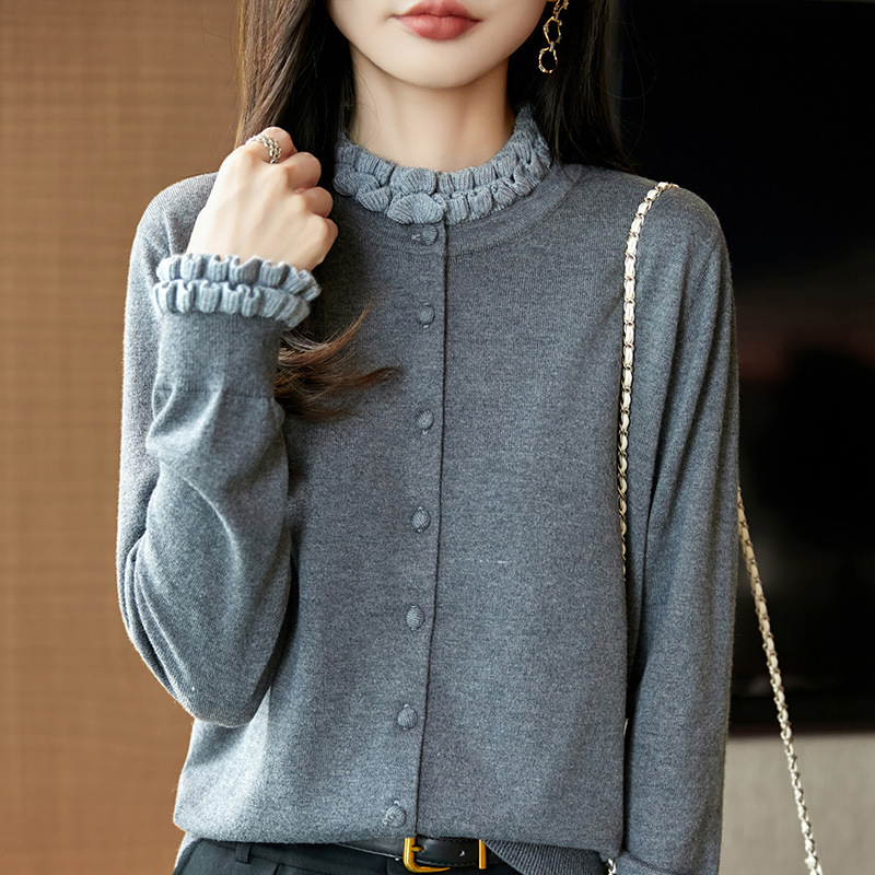 2025新款木耳领针织开衫女宽松显瘦百搭毛衣外套外穿上衣女打底衫|undefined