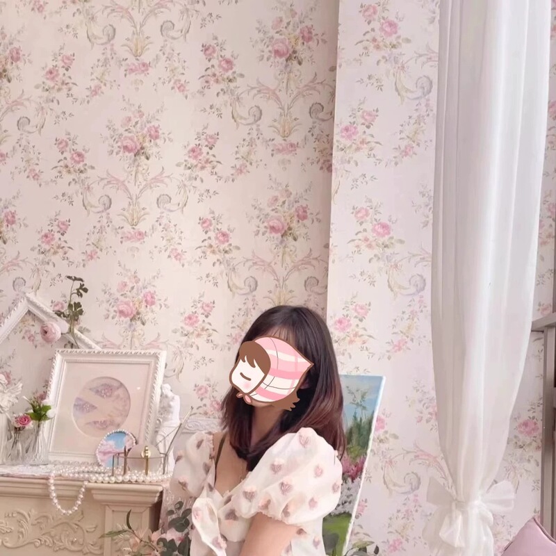 法式无缝全屋小女孩卧室墙纸美式温馨粉色田园小碎花民宿拍摄墙布|undefined