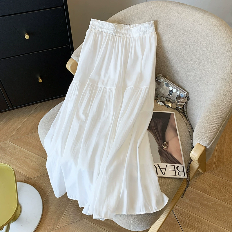 Белая эластичная юбка с высокой талией, однотонная, женская, летняя новинка 2025, утягивающая юбка-трапеция средней длины