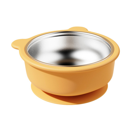 Baby food bowl, baby special stainless steel suction cup bowl, children's tableware set, silicone anti-fall, anti-scald, go out