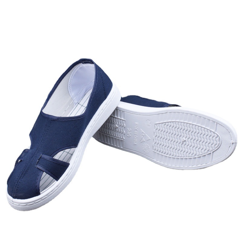 防静电鞋夏季PVC蓝帆布大四孔鞋透气舒适车间工作鞋江西厂家直销