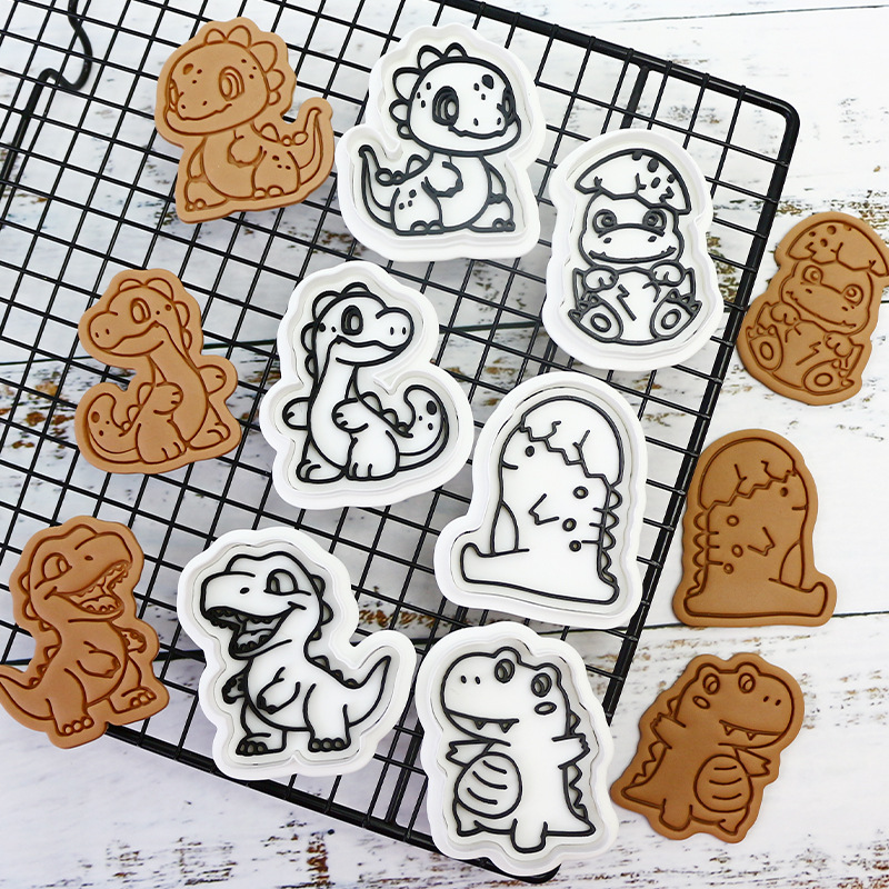 Molde de galletas de dinosaurio fiesta horneado DIY molde de flip 3D estereoscópio prensado molde de corte de galletas heladas