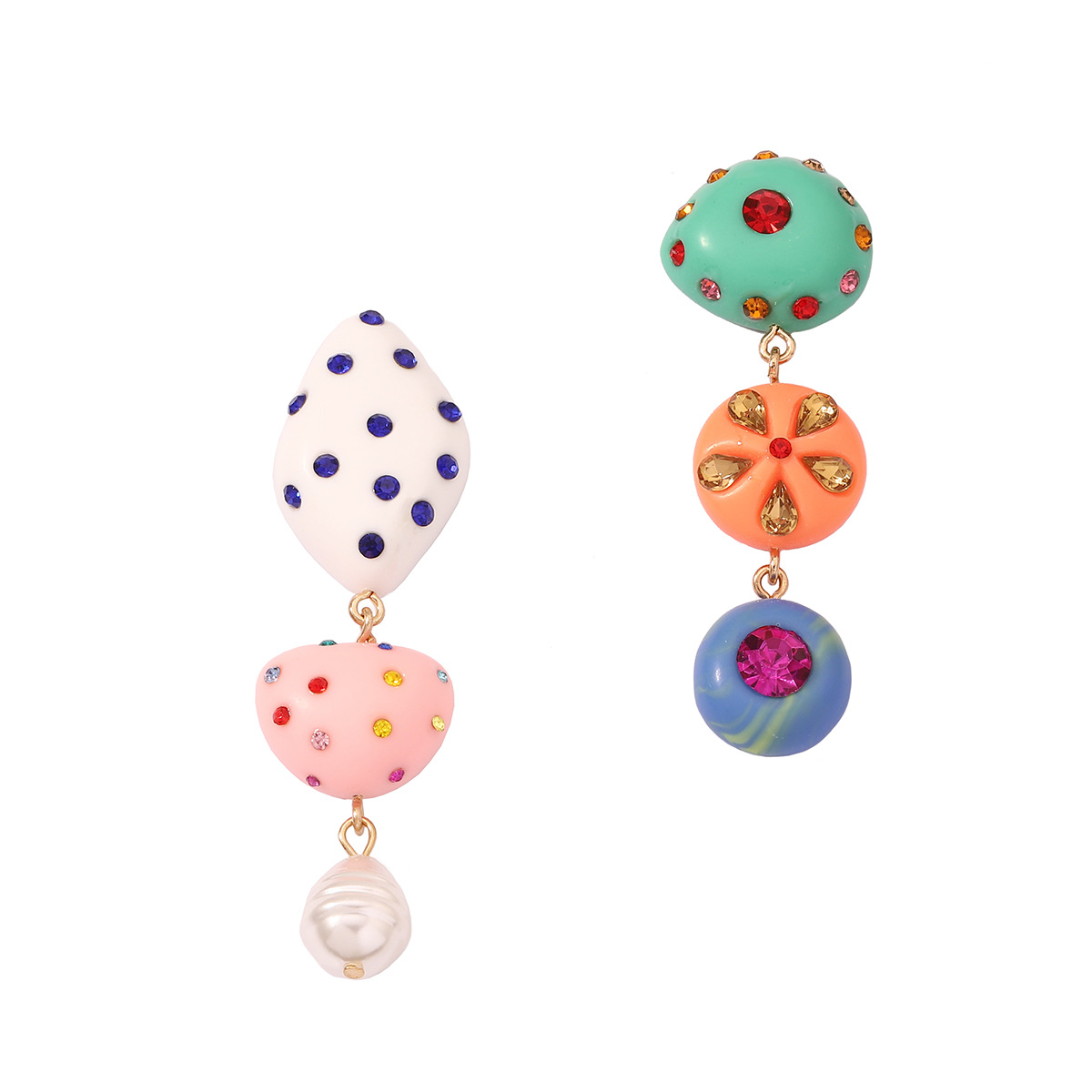 Orecchini pendenti geometrici in resina con strass colorati_voghion.com