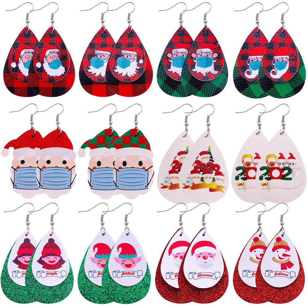Cute Santa Claus Water Droplets Pu Leather Women's Earrings 1 Pair display picture 1