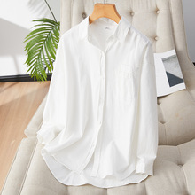 厂家直销纯白色纯棉衬衫女长袖秋新款简约精致通勤上衣设计感衬衣