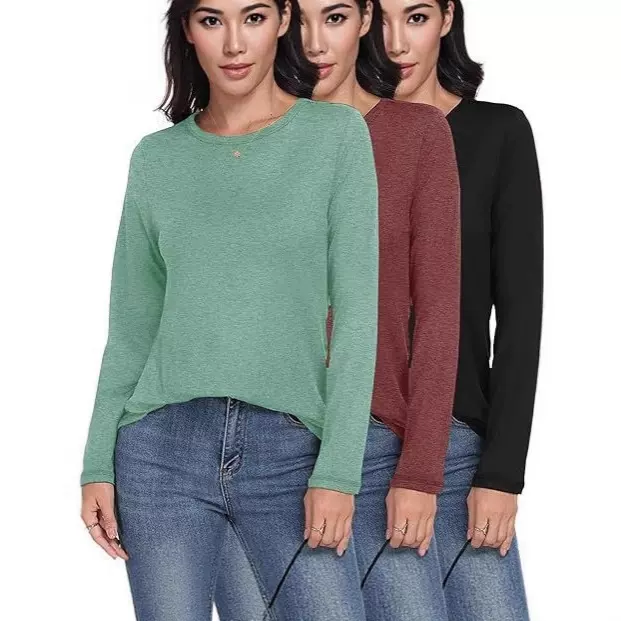 欧美跨境外贸亚马逊2025秋季新款wish女装圆领长袖T恤气质通勤