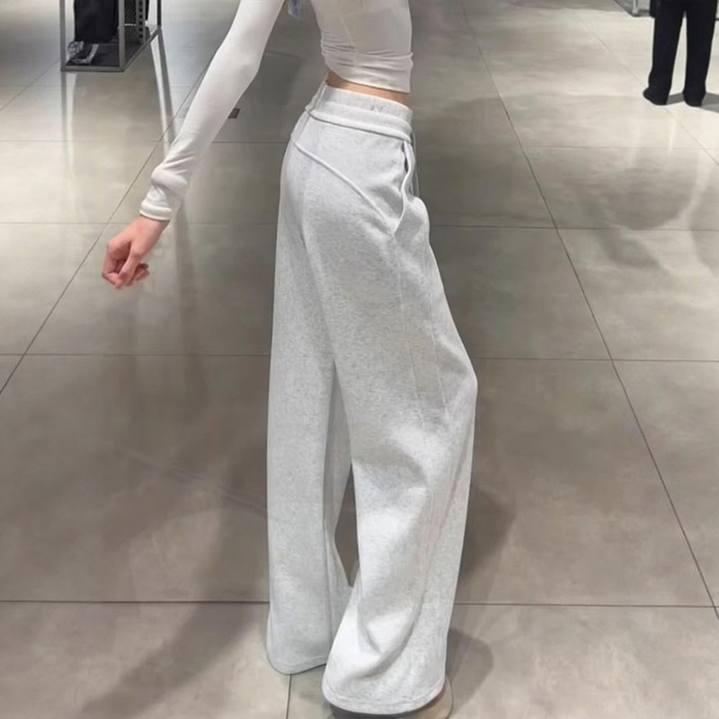 Gray Women's Sweatpants 2026 New Spring and Autumn Slim Fit Banana Wide-Leg Pants for Petite Figures Casual Straight Thin Sweatpants