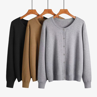 Wholesale 2024 spring and autumn new women's wool cardigan round neck top short small coat solid color knitted cardigan Joker
