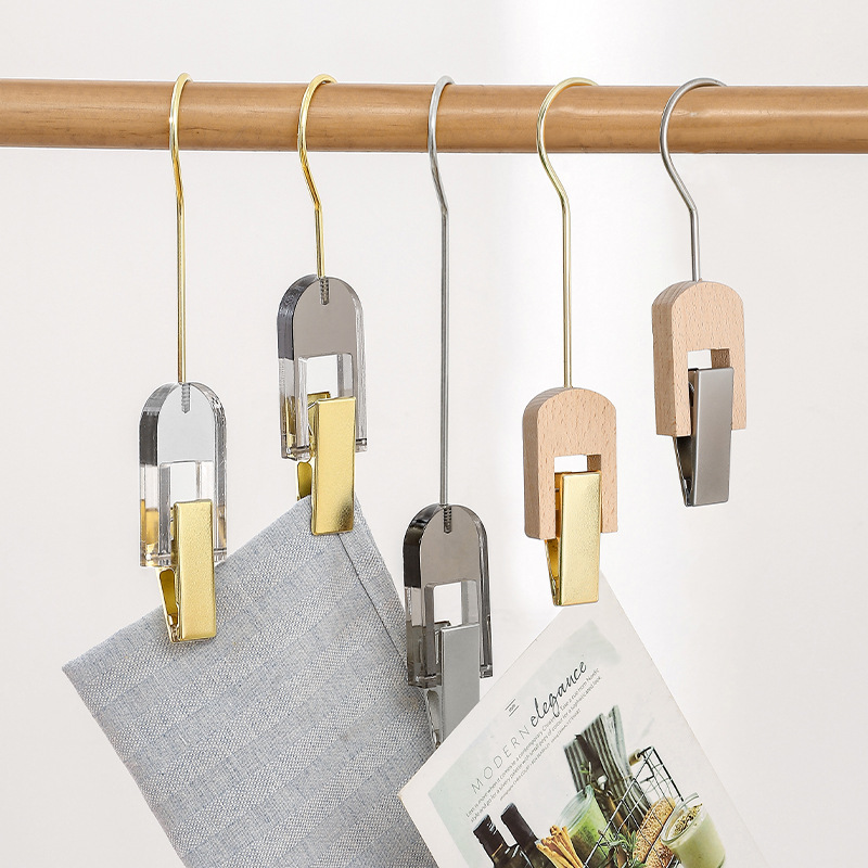 Clothing store coat hat clip solid wood hook clip Crystal acrylic hook single clip S hook socks clip hanging pants skirt