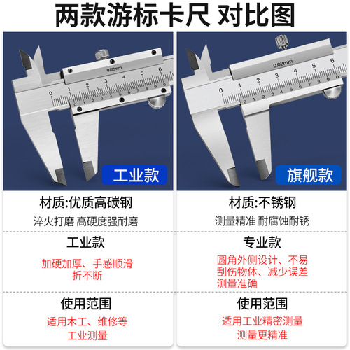 High-precision stainless steel vernier caliper household industrial grade vernier 0-150-200-300mm inner diameter caliper