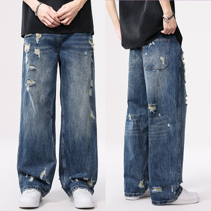 Men's Wide Leg Jeans New Retro Trendy Cool Wear Ripped Loose Men