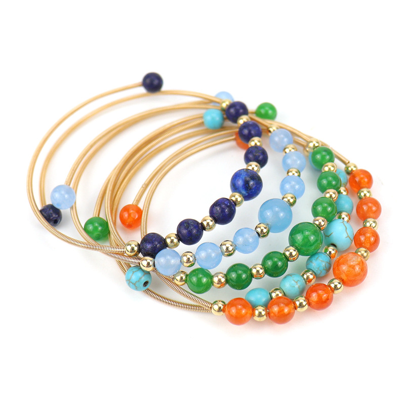 Simple Style Round natural stone Copper Beaded Bangle 1 Piece