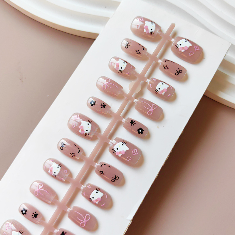 Cute Cartoon Nail Patches Removable Wearable Nails Hello Kitty Bow Nail Patches 30 Pieces Pre-Coded Nails Cute Cartoon Nail Patches Removable Wearable Nails Hello Kitty Bow Nail Patches 30 Pieces Pre-Coded Nails