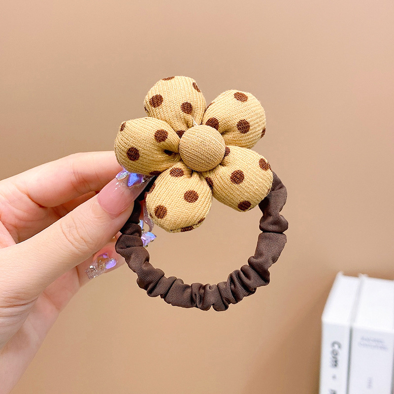 Brown Flor intestino delgado banda de pelo niños Chica corbata cabeza de la bola no duele el pelo banda de goma cuerda del pelo accesorios para el cabello tocado