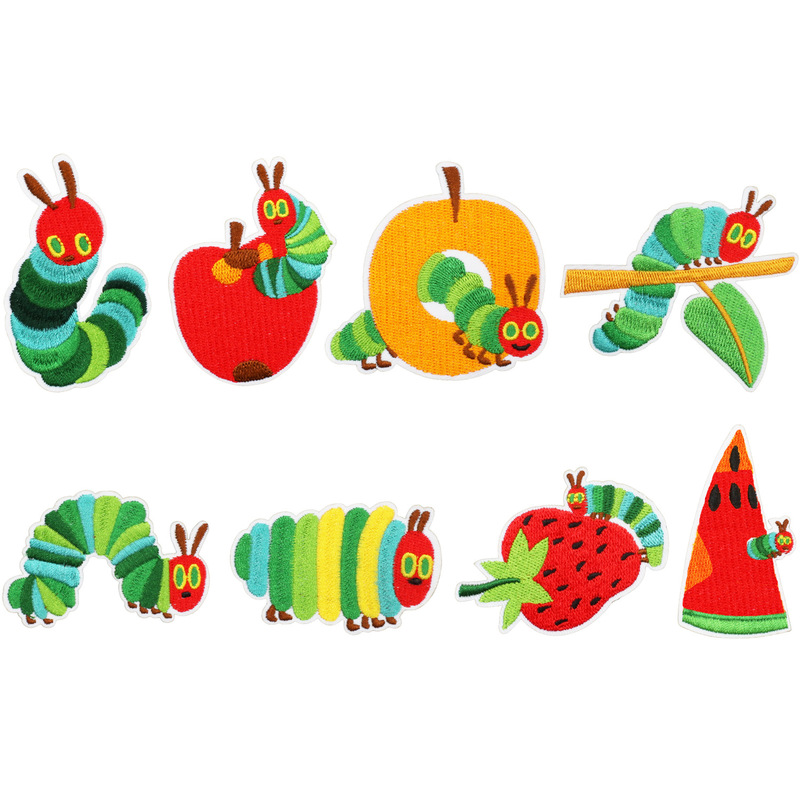 Cute Caterpillar Embroidery Cloth Patch for Clothing Decoration Rotten Apple Bug Patch Patch Watermelon Embroidered Seal Ironing