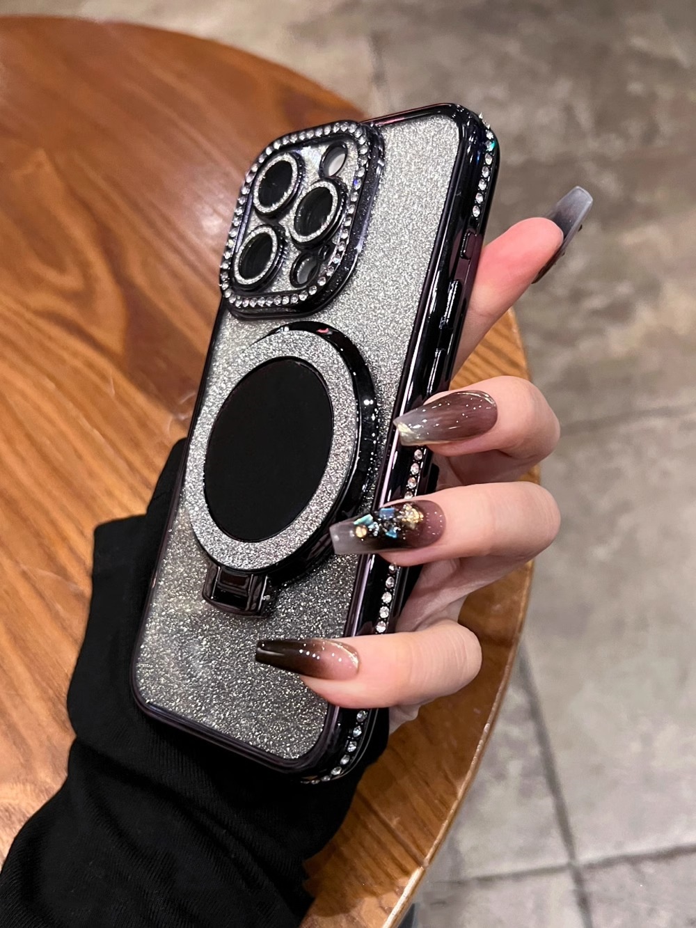 Luxury Diamond Glitter Phone Case For Iphone With Mirror Holder_voghion.com