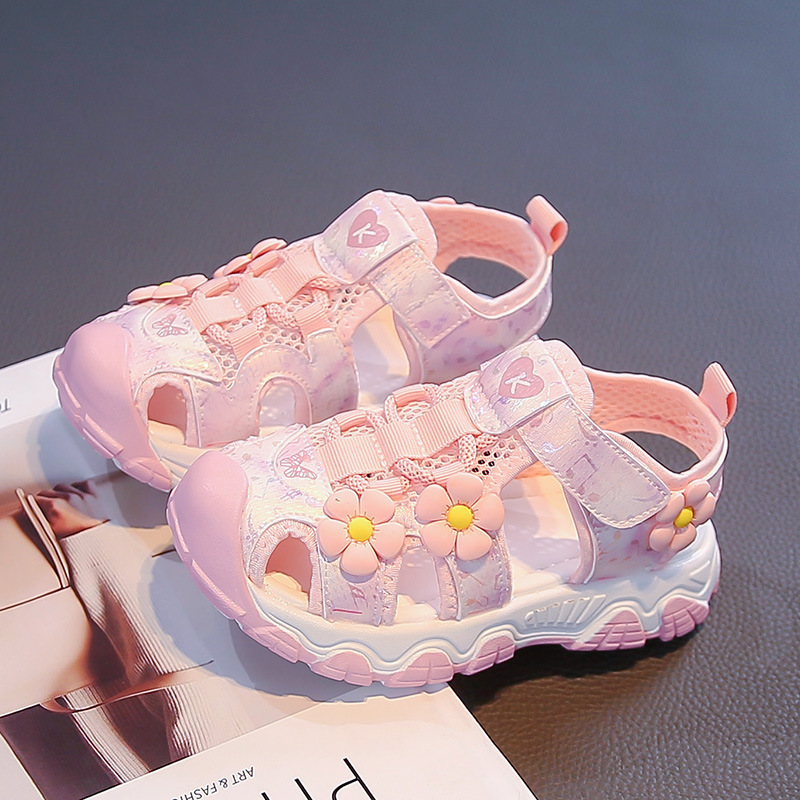 Sandalias Deportivas con Punta Cerrada y Flores para Niña de Caucho Sintético, Suela Suave, para Playa