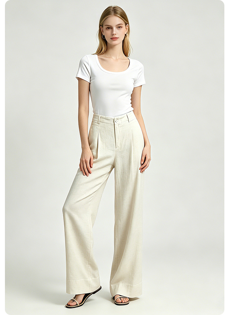 Quần culottes nữ ống rộng cạp cao vải linen phối sợi Lyocell, dáng suông rủ nhẹ, dài chạm đất — Màu sắc chi tiết 27