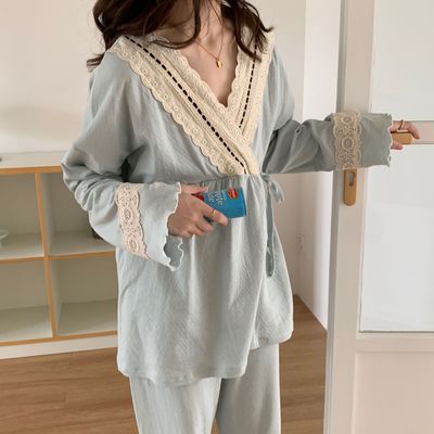 A summer Month of service solar system kimono pure cotton Jacquard Nursing clothes Large pregnant woman pajamas Thin section Sweat ventilation