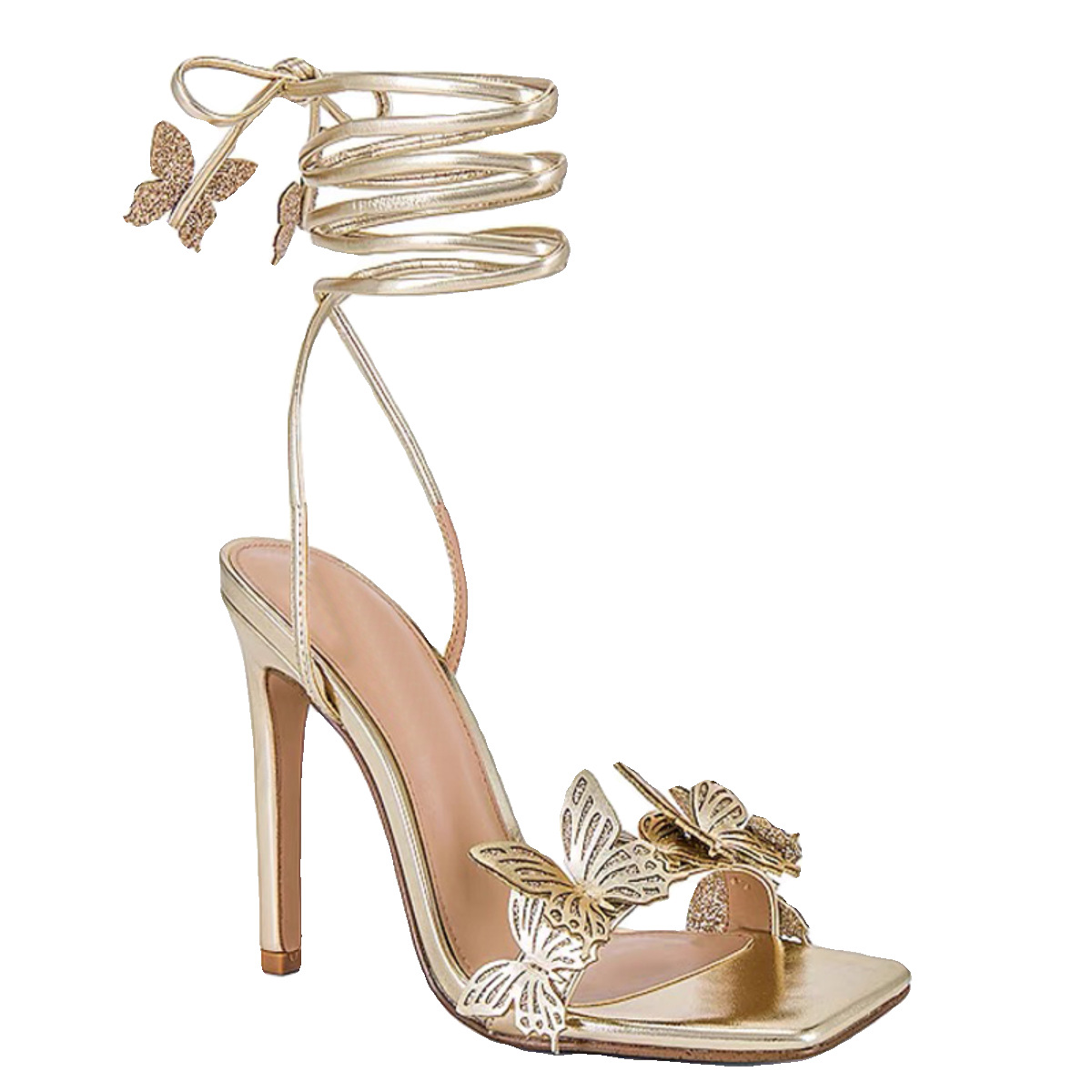 New square head sandals three-dimensional butterfly flowers sexy gold high heels cross lacing four season bed high heels_voghion.com