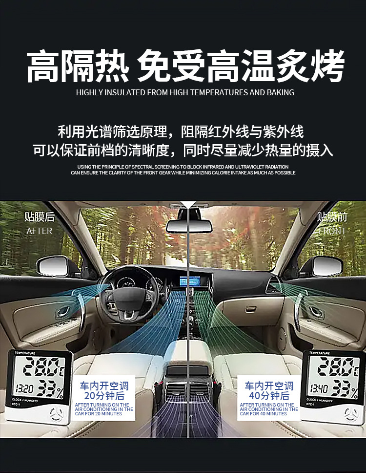 Car film wholesale 4s shop 30 meters a whole roll of car glass explosion-proof film insulation film 2ply solar film front side gear