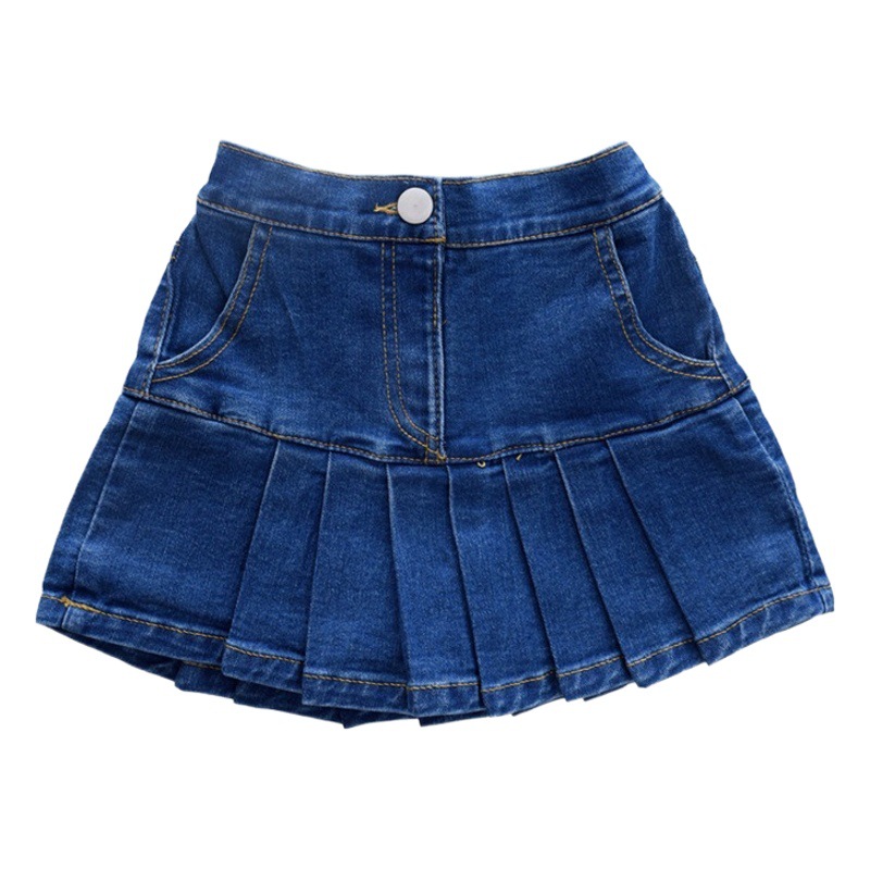 2026 New Children's Clothing Girls' Elastic Denim Pleated Skirt Pants Spring New Stylish Baby Blue Skirt