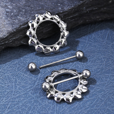 跨级爆款货源不锈钢高级感欧美乳环 潮流太阳花圆形乳钉 穿刺饰品