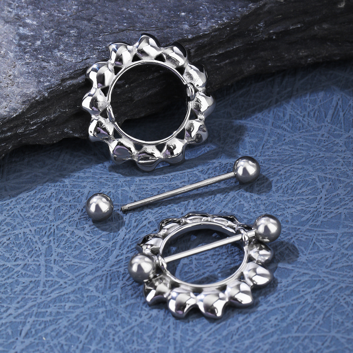 跨级爆款货源不锈钢高级感欧美乳环 潮流太阳花圆形乳钉 穿刺饰品