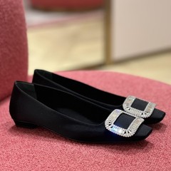 シープスキン〜ラインストーンスクエアバックル本革靴浅口メリージェーンシューズレディースシューズフランスの美しいフラットソールソフトソールシューズ