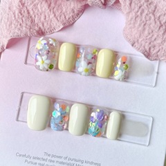 春夏ins風百搭手繪糖果色春田花花亮片簡約可愛小眾純手工穿戴甲