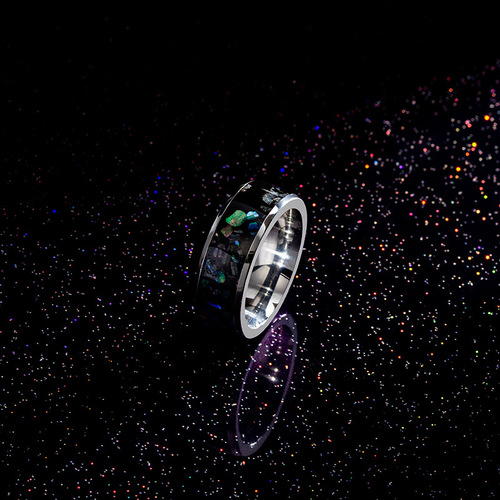  cross-border Amazon European and American popular hand jewelry new jewelry 8mm inlaid abalone shell titanium steel ring for men