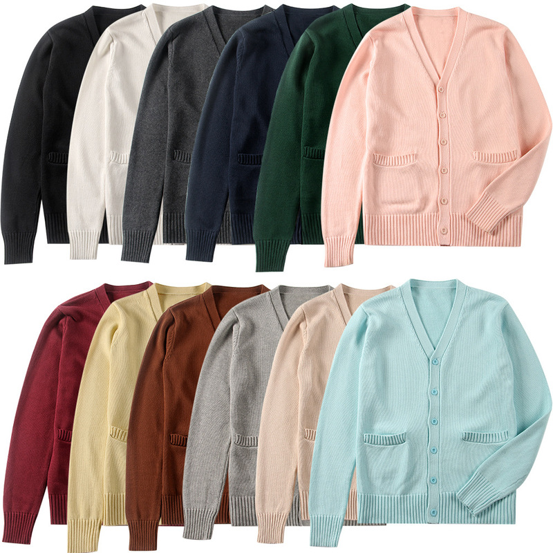 Original JK Sweater Cardigan Coat Women's Spring and Autumn Japanese Department College Style Uniform School Style Dark Grey Long Sleeve Knitted Top