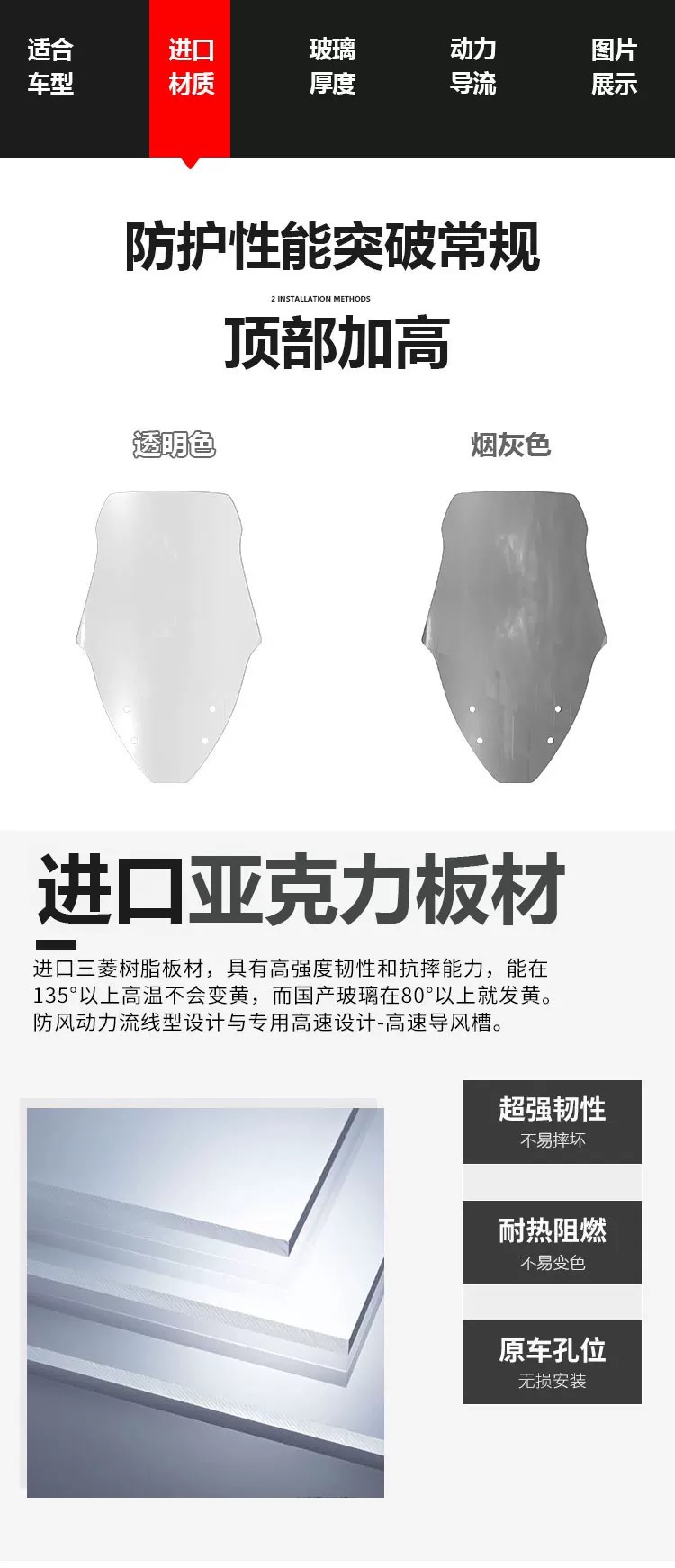 Suitable for Yadea Guanneng S White Shark 70 90 front windshield modification, transparent thickened windshield panel accessories