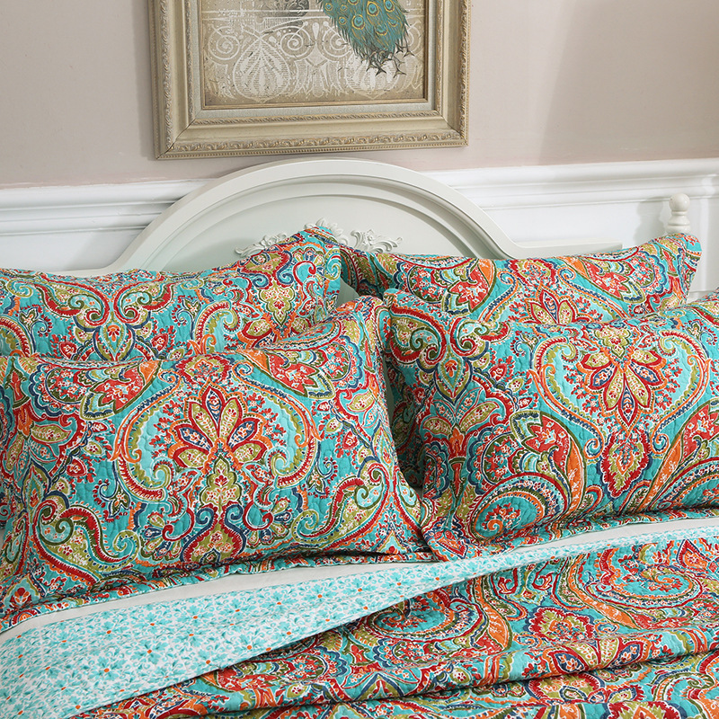 Couette en coton délavé à fleurs de style américain, couette en coton pur, housse de lit pastorale, ensemble de trois pièces, couette imprimée d'été fraîche et respirante avec climatisation_voghion.com