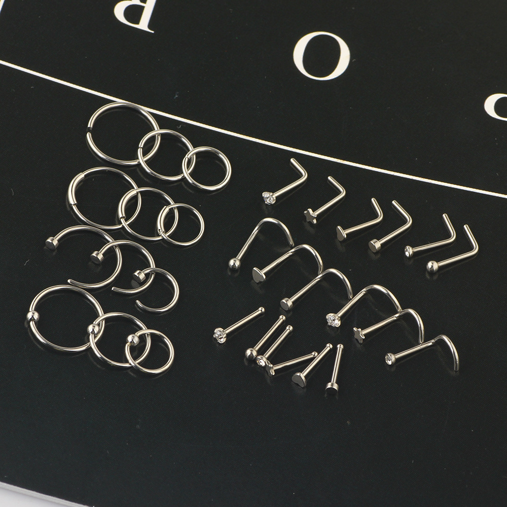 Rose Gold Nose Nail Ring Set 20G Stainless Steel CZ Piercing Jewelry - 30 Pcs detail image 15