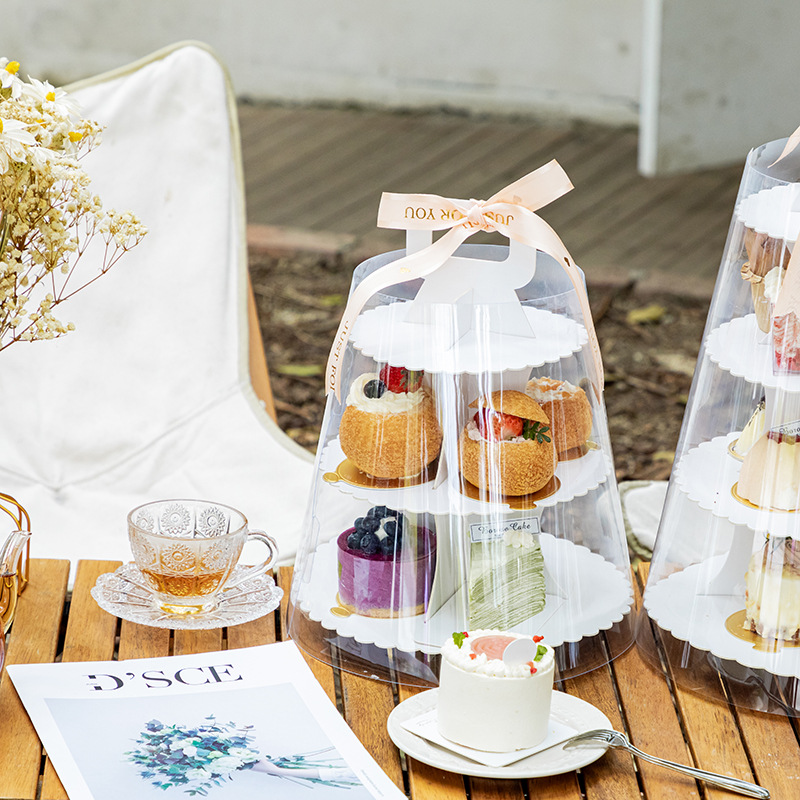 手提甜品架打包盒蛋糕点心多层收纳架小西点甜品盒茶歇摆台包装盒