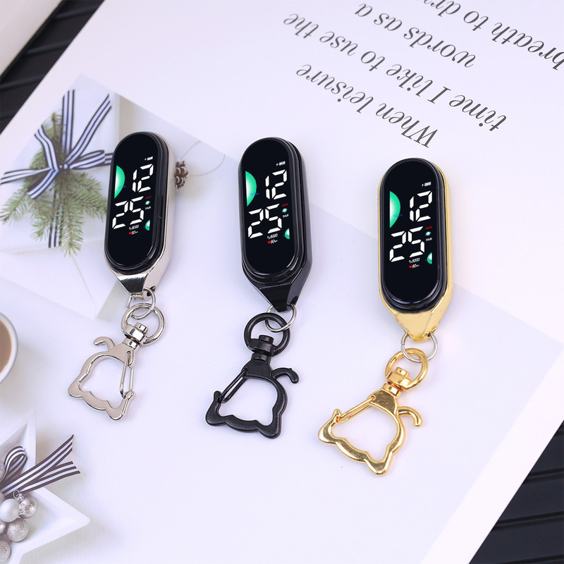 New Model Student Exam Cat Head Keychain Electronic Watch Time Key Love Pendant Luminous Portable Electronic Watch