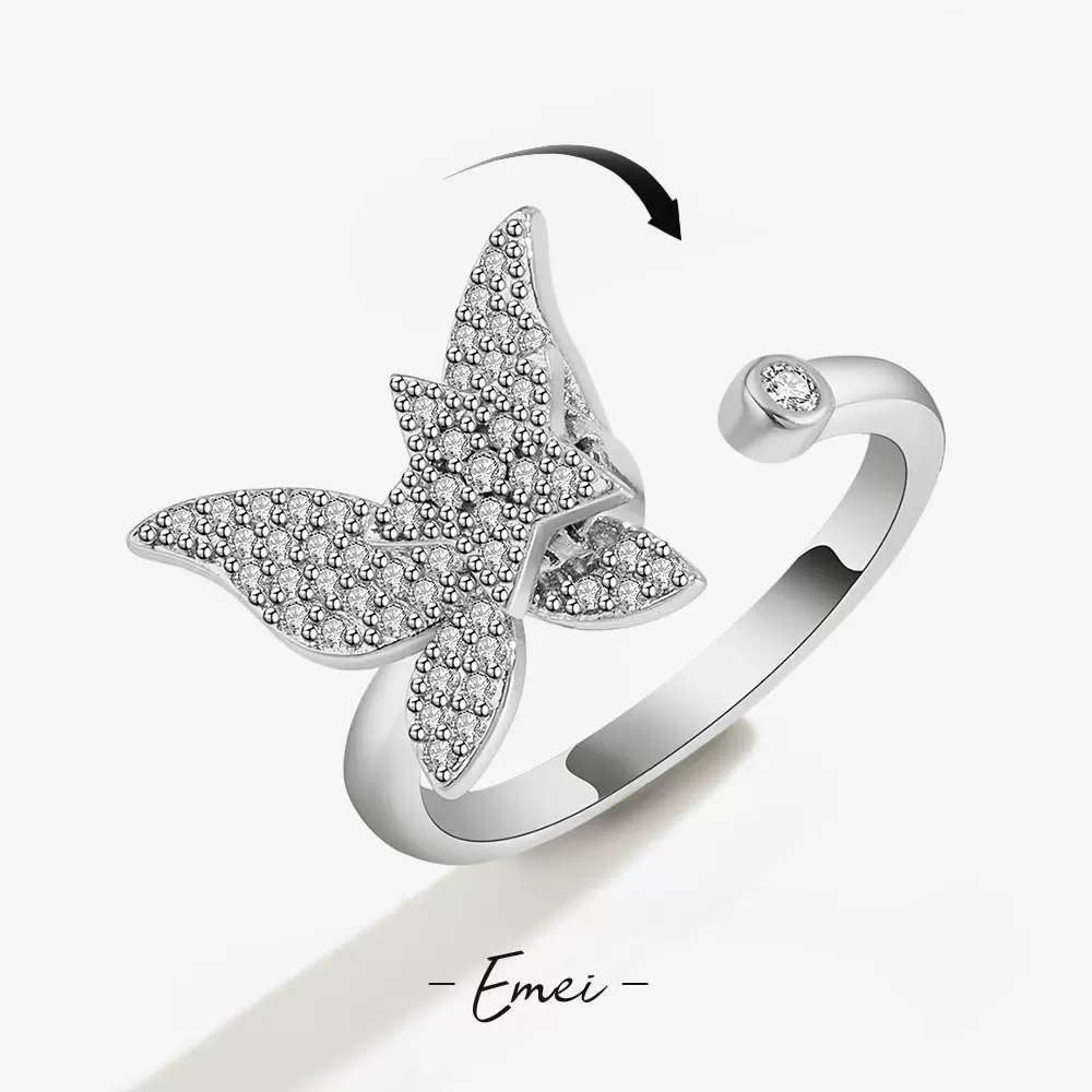 欧美跨境热销个性百搭可旋转可调节缓解焦虑压力蝴蝶戒指饰品批发