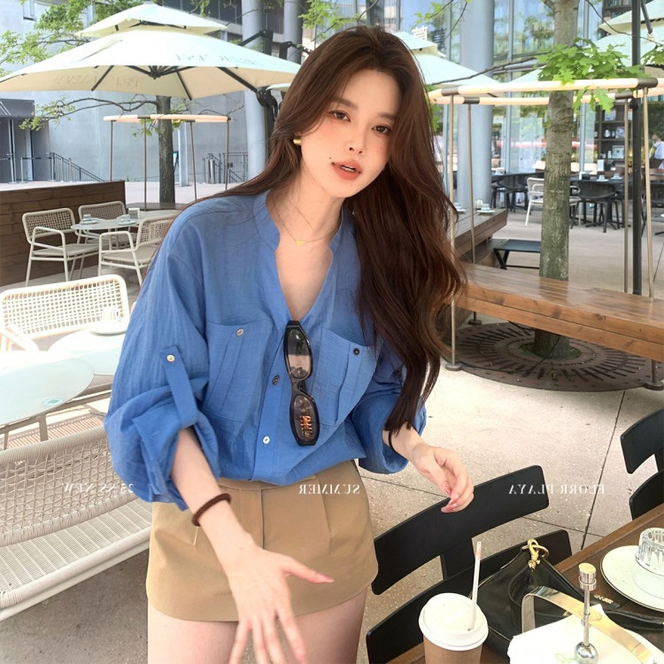夏日封神衬衫！老钱风亚麻立领衬衫女夏宽松气质薄款上衣|undefined