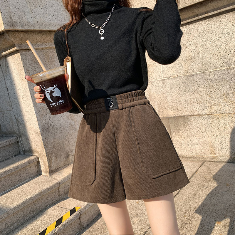 재고 코듀로이 부츠 바지 여성용 2024 가을 및 겨울 새로운 캐주얼 바지 모직 반바지 하이 웨이스트 슬림 A 라인 와이드 레그 팬츠