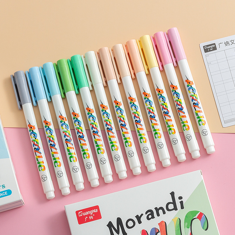 Guangna 7600 cabeza redonda de nylon Morandi color marcador acrílico a base de agua 12 colores 24 colores traje transfronterizo exclusivo