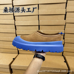 河南桑坡冬季一博同款牛皮真皮羊毛厚底低帮雪地靴情侣糖果色棉鞋