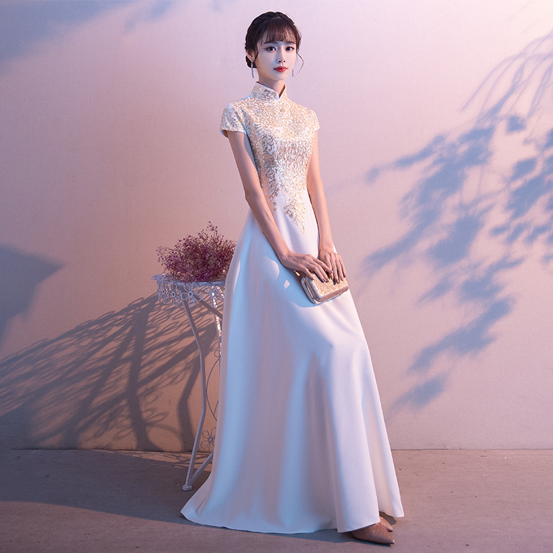 Vestido de Noche para Mujer 2026, Nuevo Estilo Otoñal, para Banquete, Actuación, Estilo Chino, Cheongsam Largo, para Presentadora de Coro, Moderno y Elegante image 4