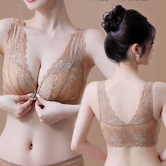 前扣内衣女聚拢小胸收副乳防下垂夏季薄款大胸显小美背背心式文胸