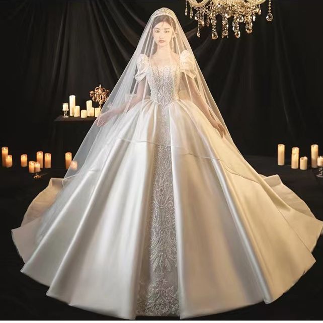 2025 new style bride French satin high-quality texture retro palace…