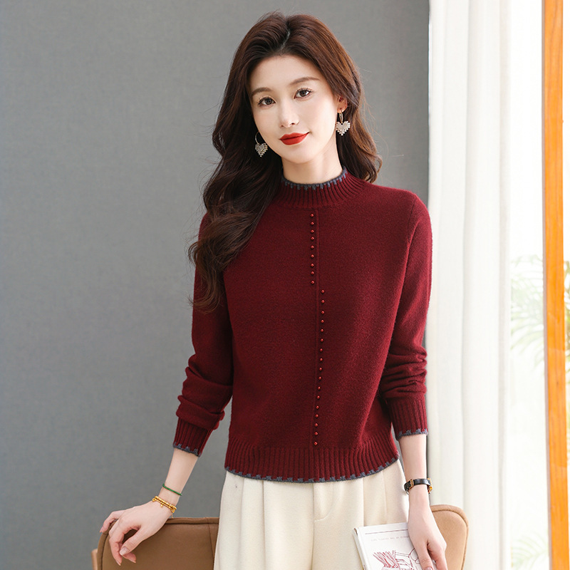 Women's Autumn and Winter New Style Crewneck Simple All-match Top Wool Knitted Base Shirt