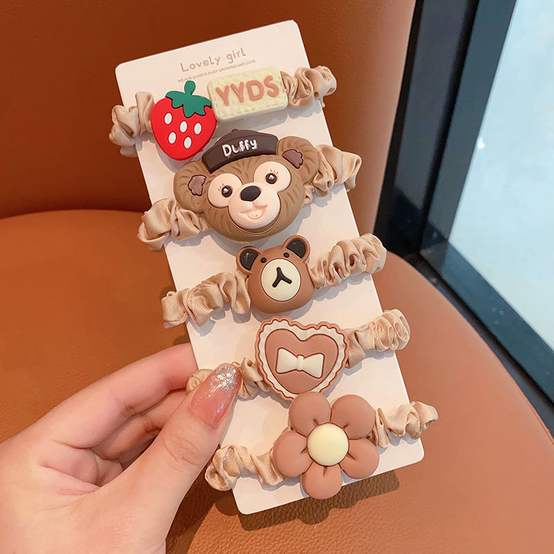 Los niños lindo fresa oso estrella delu banda para el cabello niña lazo para el cabello banda de goma no hace daño lazo para el cabello cola de caballo cuerda para el cabello al por mayor