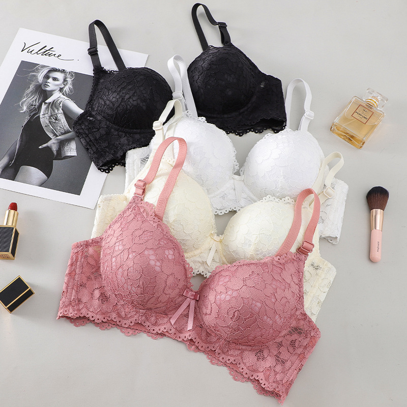 Small Bust Push-Up Lace Sexy Lingerie for Girls, Sweat-Absorbent Student Bra Without Underwire, Thin and Comfortable Bra Set