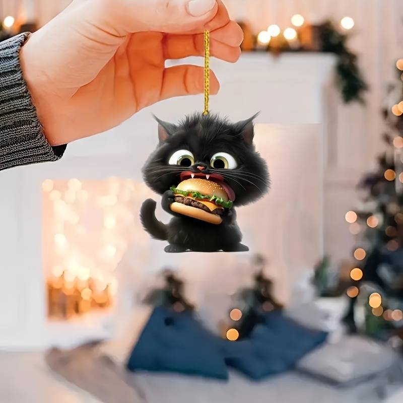 Comer hamburguesas adorables colgantes gatos negros acrílicos planos transfronterizos colgantes de automóviles para el hogar colgantes de decoración de vacaciones